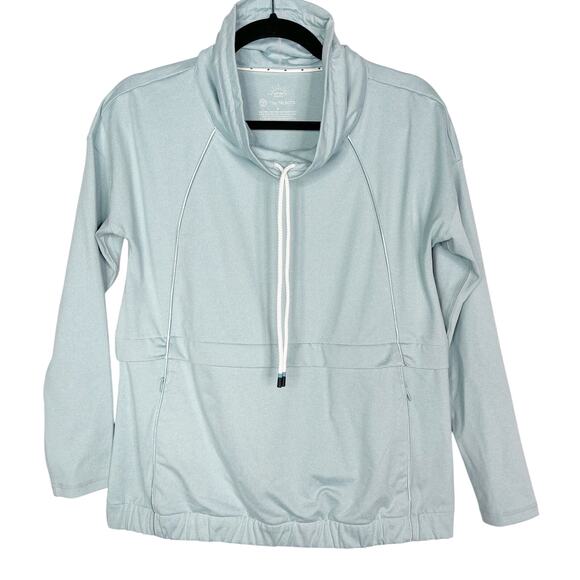 T by Talbots P Salt Blue Heather On The Move Drawstring Cowl Neck Top Pullover - Picture 1 of 10